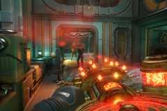 Pointing a weapon in The Outer Worlds 2.